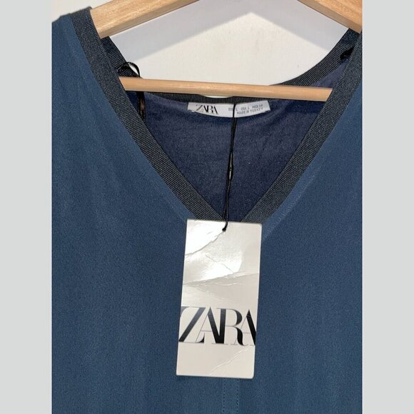 NWT Zara Navy Blue Long Tunic Sheer top  Women’s Size L - Picture 4 of 10